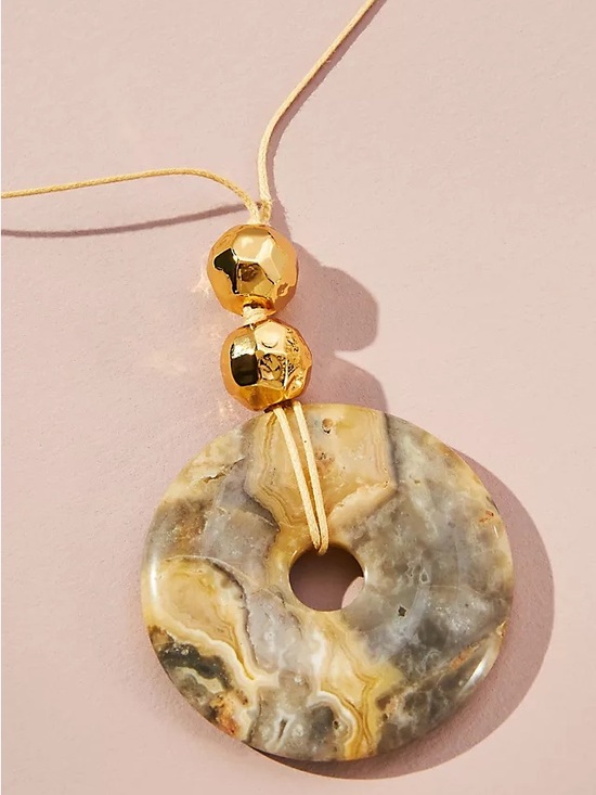 Anthropologie Jewelry - Anthropologie Gold-Bead and Marble-Pattern Donut Pendant Necklace